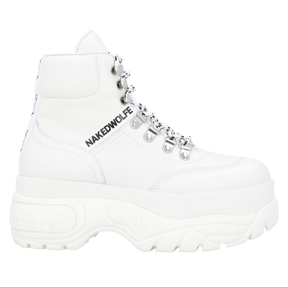 Naked Wolfe White Leather Platform Ankle Boots